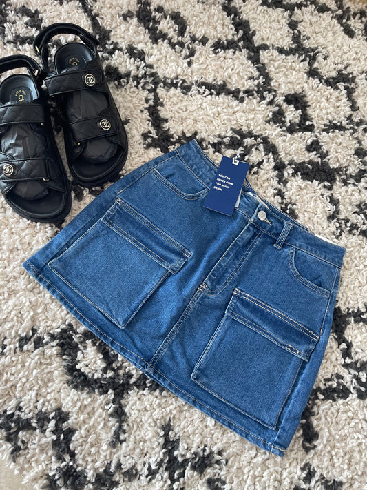 Denim cargo skirt