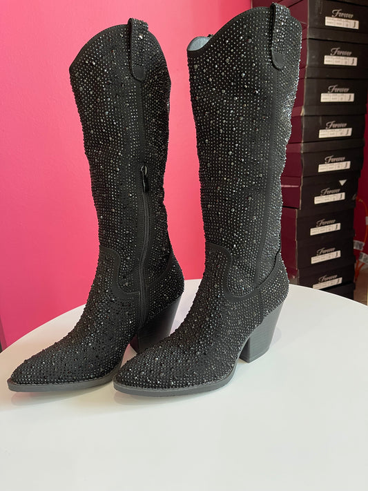 Black Rhinestone Boots